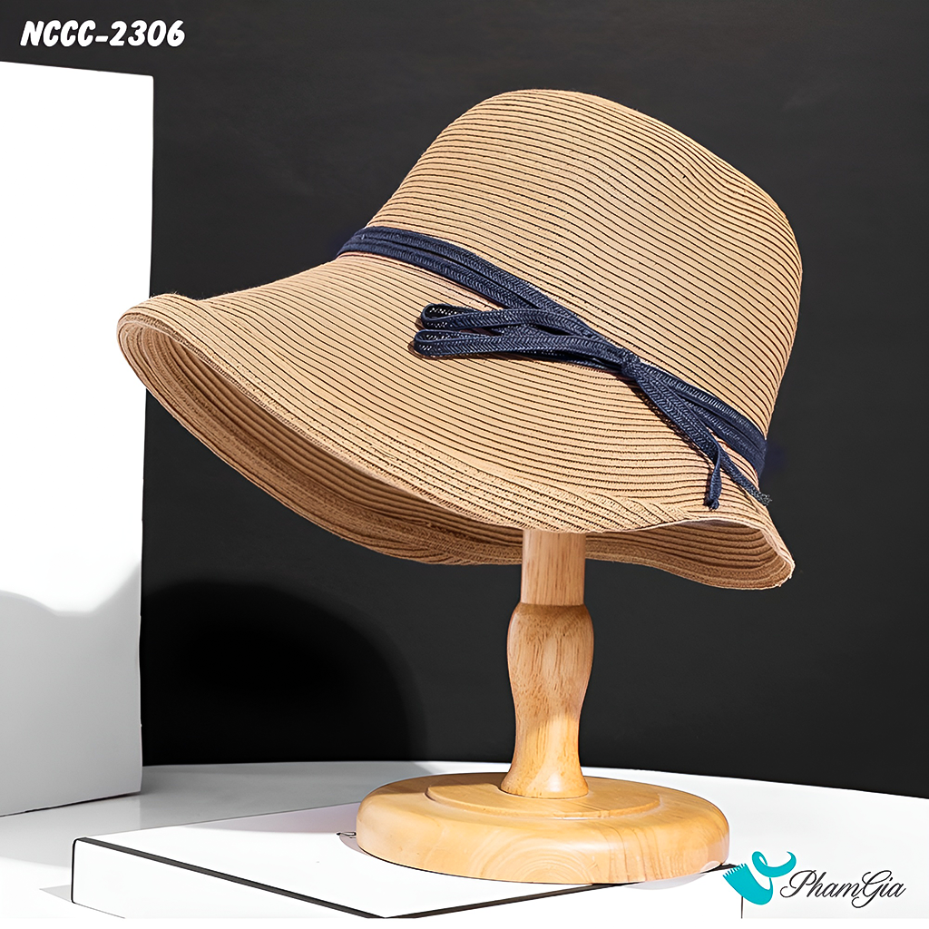 Góc Nghiêng Nón Cói Cloche Lượn Viền Phối Nơ Cao Cấp Màu Nâu Tây