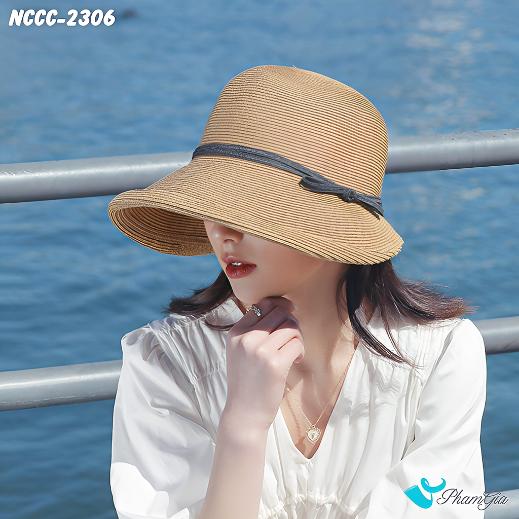 Nón Cói Cloche Lượn Viền Phối Nơ Cao Cấp Màu Nâu Tây