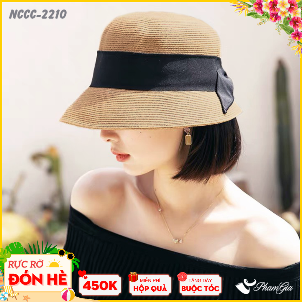 Nón Cói Cloche Phối Đai Nơ Cao Cấp Màu Nâu Tây