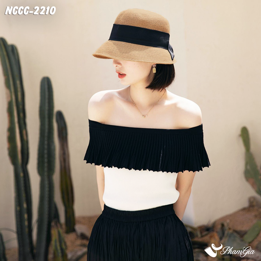 Model Đội Nón Cói Cloche Phối Đai Nơ Cao Cấp Màu Nâu Tây