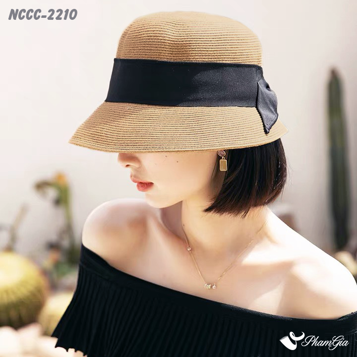 Nón Cói Cloche Phối Đai Nơ Cao Cấp Màu Nâu Tây
