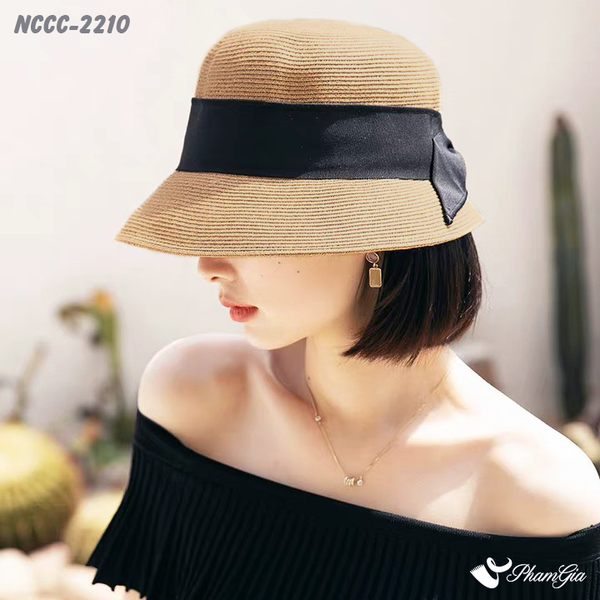 Nón Cói Cloche Phối Đai Nơ Cao Cấp Màu Nâu Tây (NCCC2210)