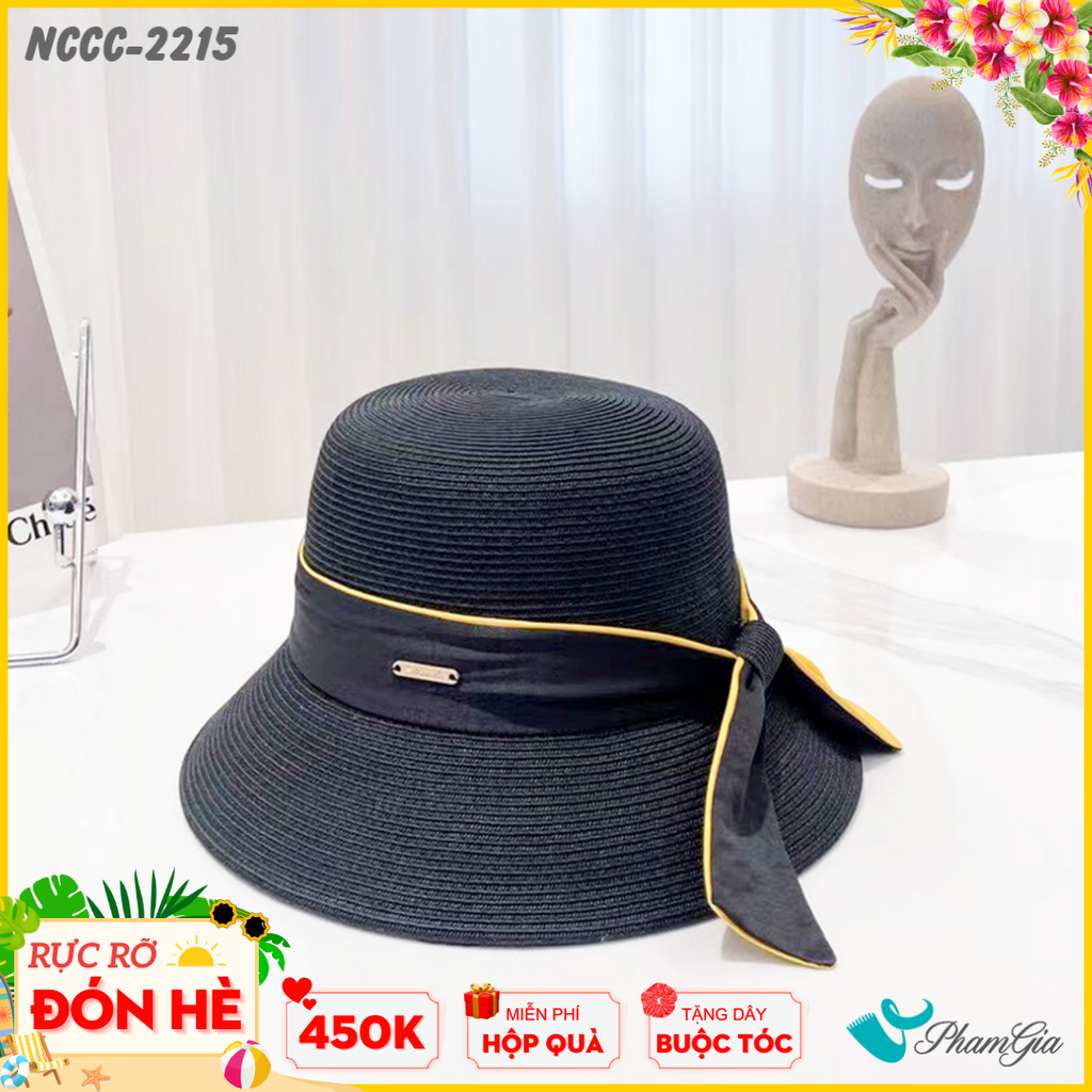 Nón Cói Cloche Phối Đai Vải Cao Cấp Màu Đen