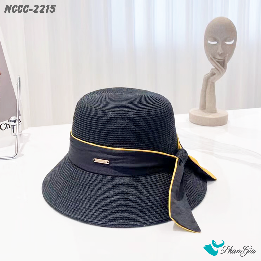 Nón Cói Cloche Phối Đai Vải Cao Cấp Màu Đen