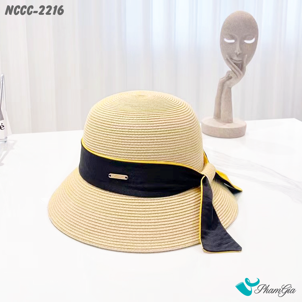 Nón Cói Cloche Phối Đai Vải Cao Cấp Màu Kem