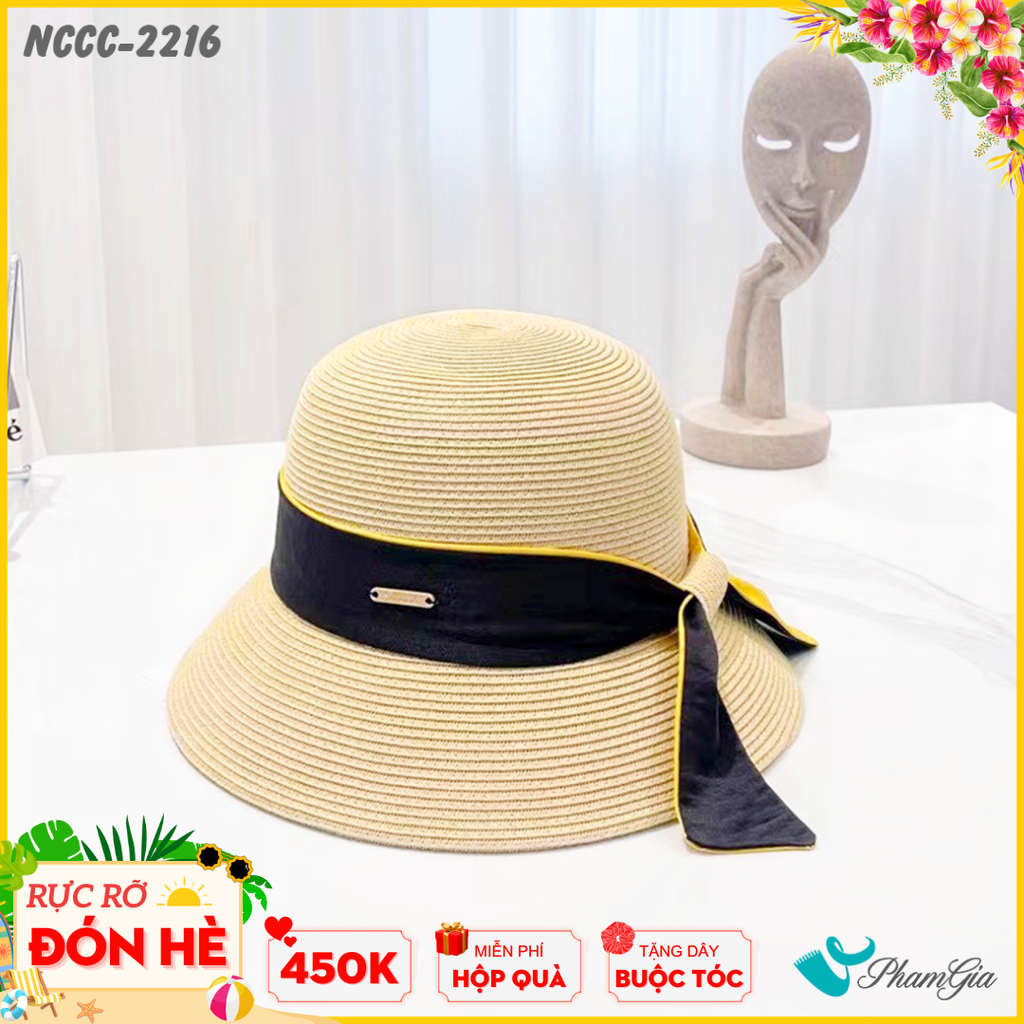 Nón Cói Cloche Phối Đai Vải Cao Cấp Màu Kem