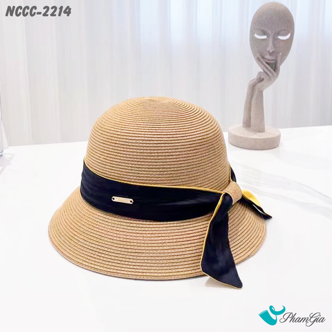 Nón Cói Cloche Phối Đai Vải Cao Cấp Màu Nâu Tây (NCCC2214)