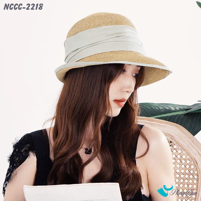 Nón Cói Cloche Phối Đai Vải Dập Ly Cao Cấp Màu Bạc Xỉu