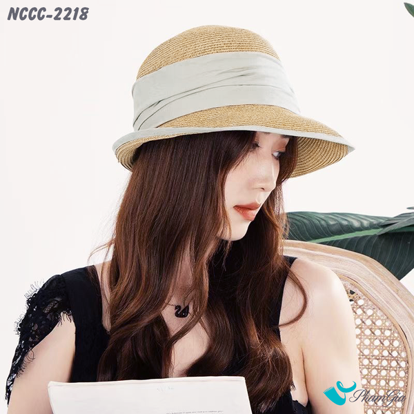 Nón Cói Cloche Phối Đai Vải Dập Ly Cao Cấp Màu Bạc Xỉu (NCCC2218)