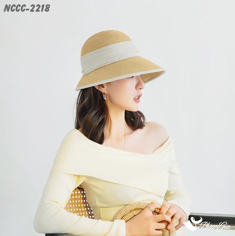 Nón Cói Cloche Phối Đai Vải Dập Ly Cao Cấp Màu Bạc Xỉu (NCCC2218)