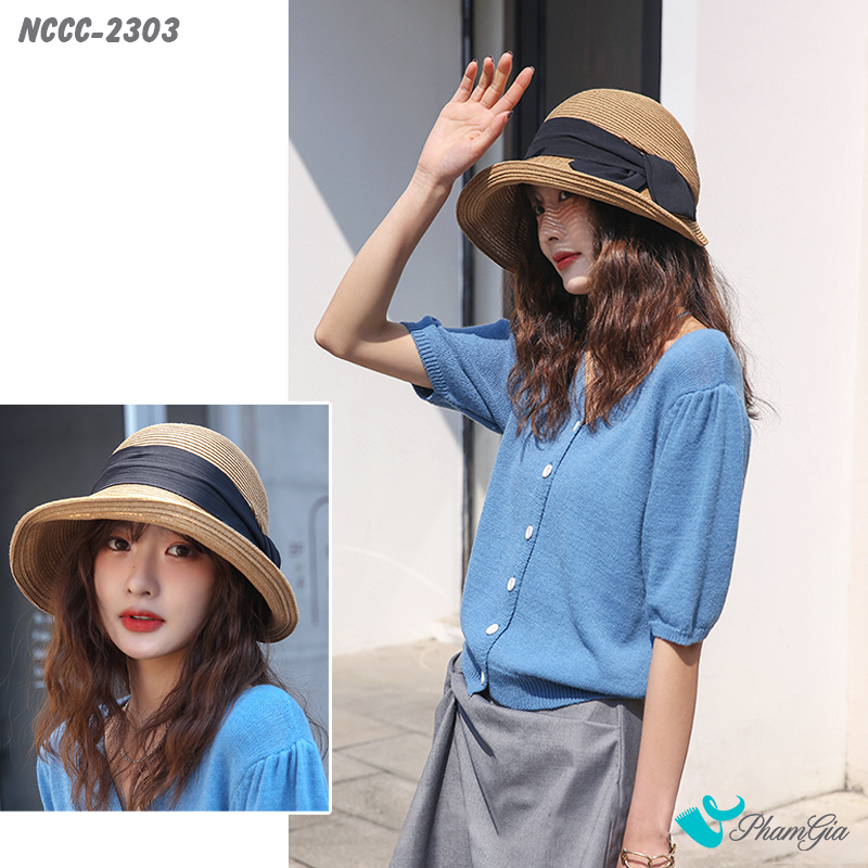 Model Đội Nón Cói Cloche Phối Nơ Bản To Phong Cách Tiểu Thư Màu Nâu Tây