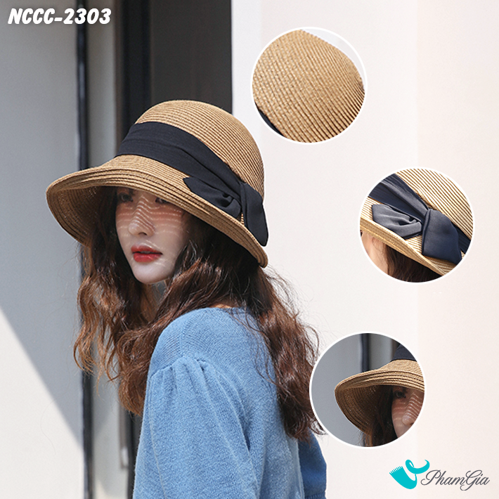 Model Nón Cói Cloche Phối Nơ Bản To Phong Cách Tiểu Thư Màu Nâu Tây