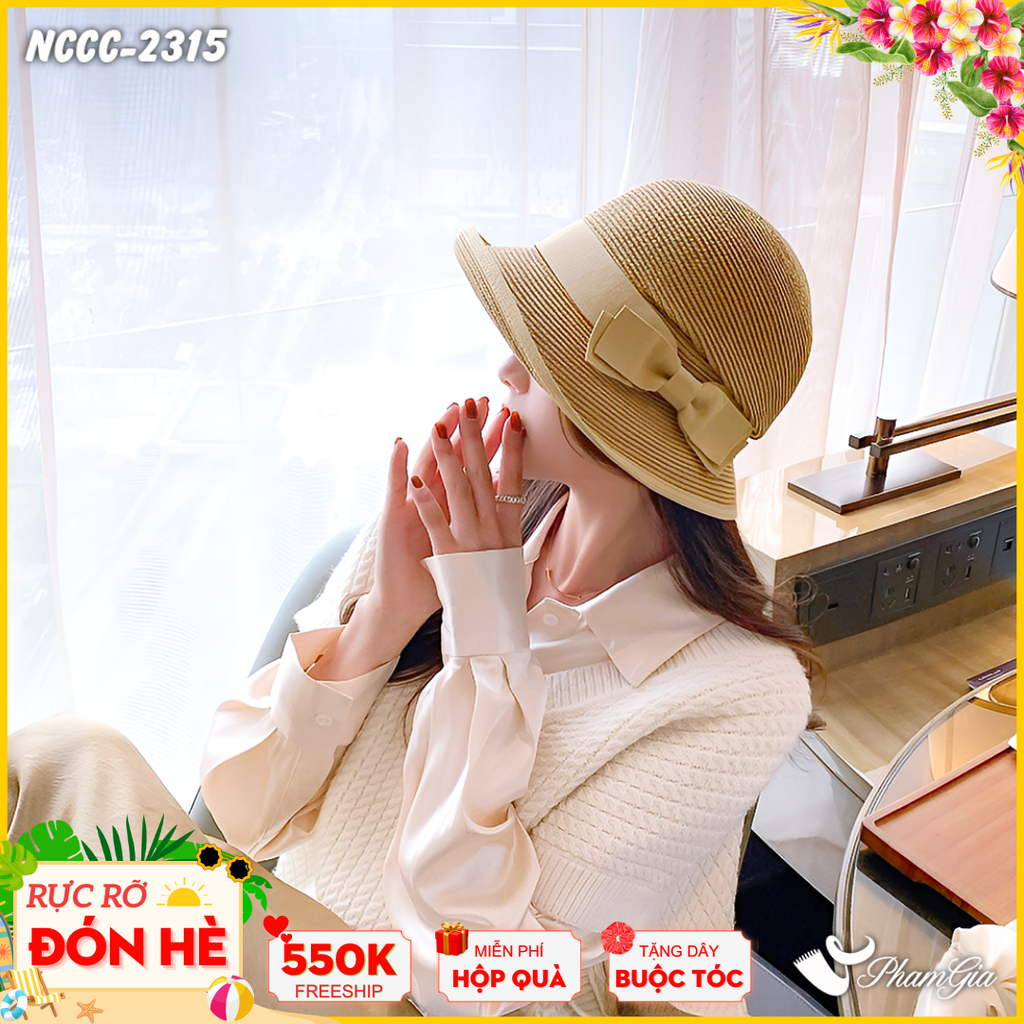 Nón Cói Cloche Phối Nơ Tiểu Thư Màu Nâu Tây