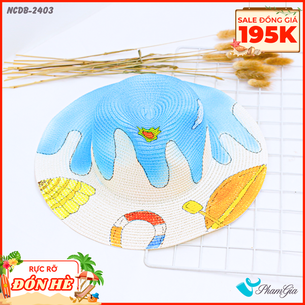 Nón Cói Đi Biển Vẽ Tay Cowboy Họa Tiết Sóng Biển (NCDB2403)