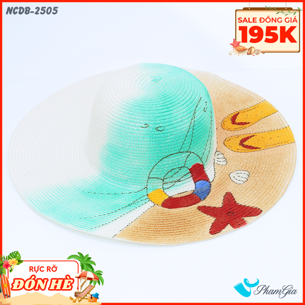 Nón Cói Đi Biển Vẽ Tay Rộng Vành Họa Tiết Bãi Biển (NCDB2505)