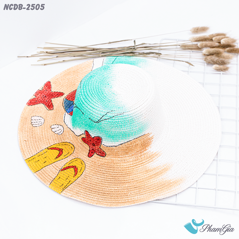 Nón Cói Đi Biển Vẽ Tay Rộng Vành Họa Tiết Bãi Biển (NCDB2505)