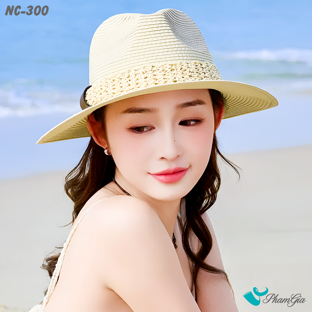 Người Mẫu Đội Nón Cói Fedora Phối Đai Cao Cấp Màu Trắng