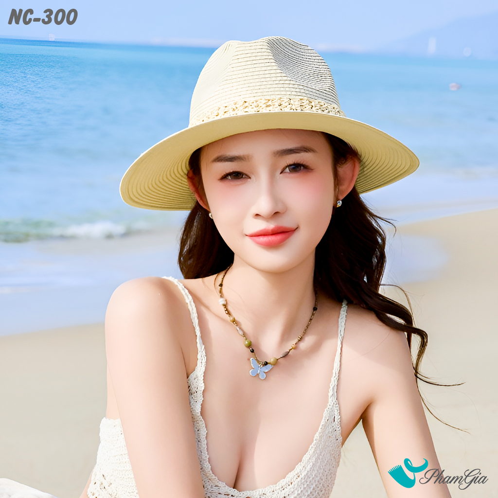 Người Mẫu Nón Cói Fedora Phối Đai Cao Cấp Màu Trắng