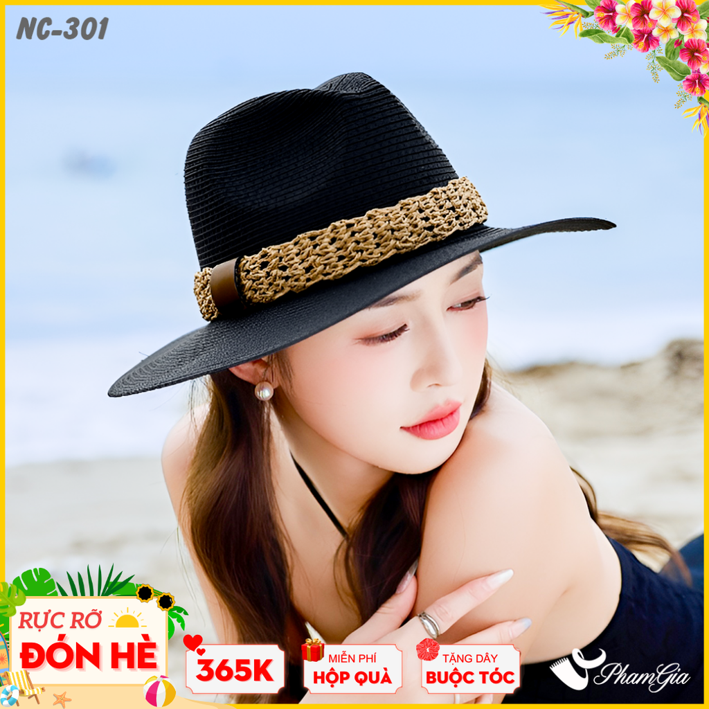 Nón Cói Fedora Phối Đai Cao Cấp Màu Đen
