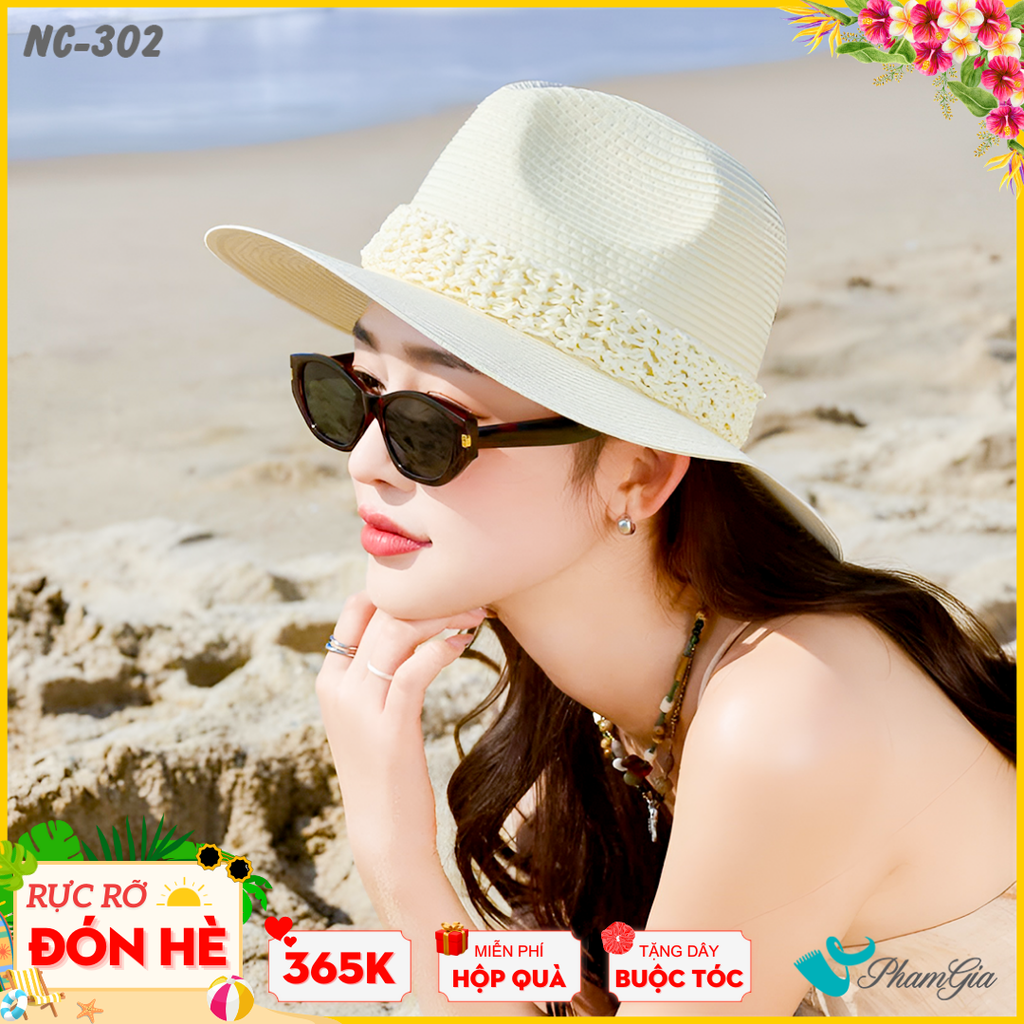 Nón Cói Fedora Phối Đai Cao Cấp Màu Beige