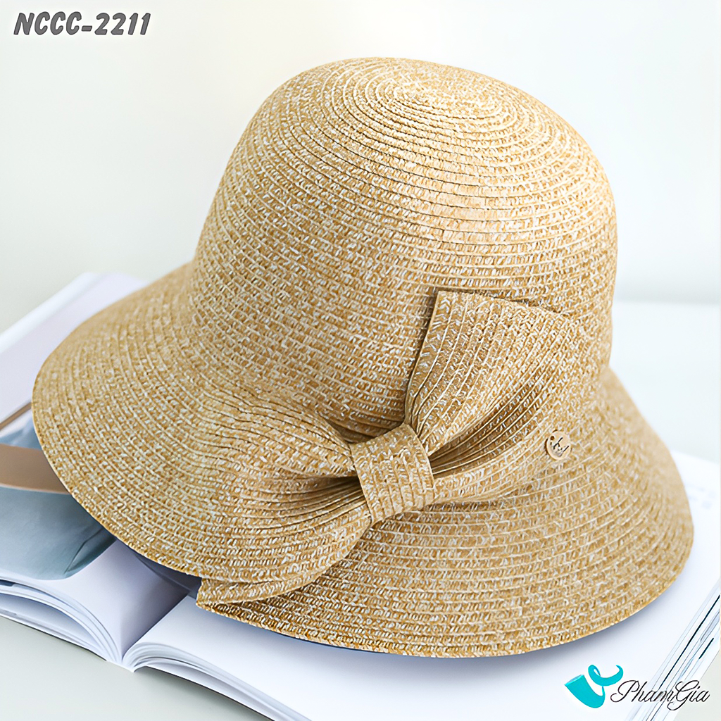 Góc Nghiêng Nón Cói Form Mềm Cao Cấp Phối Nơ Cách Điệu Màu Bạc Xỉu