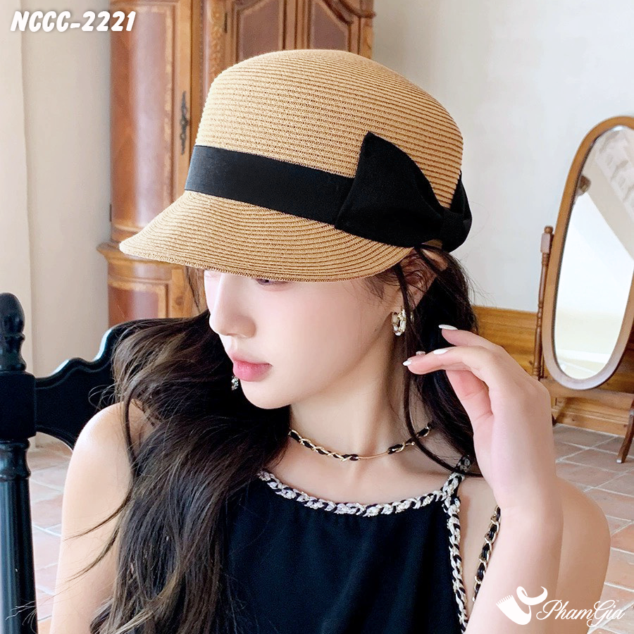 Người Mẫu Đội Nón Cói Hải Quân Phối Nơ Cách Điệu Cao Cấp Màu Nâu Tây