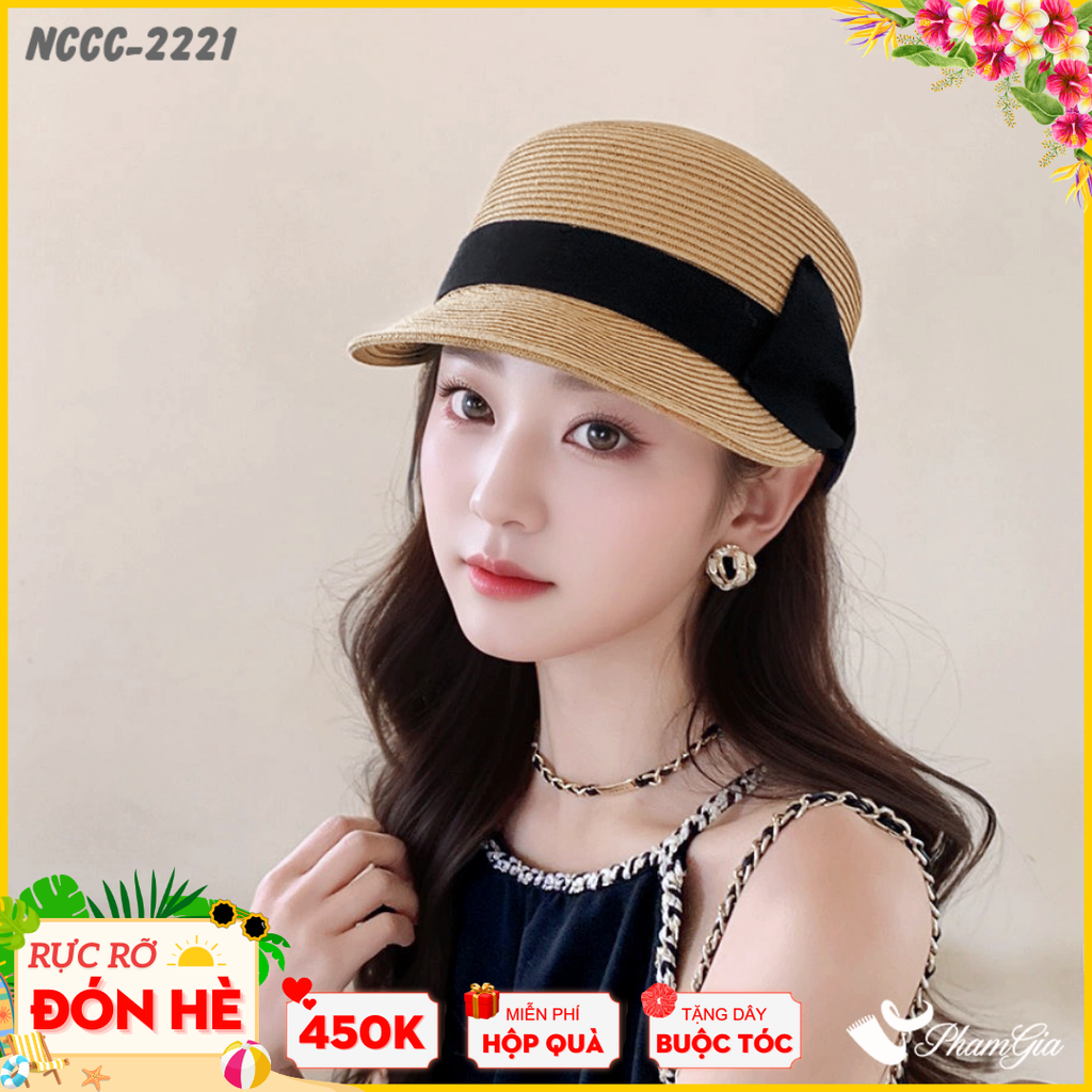 Nón Cói Hải Quân Phối Nơ Cách Điệu Cao Cấp Màu Nâu Tây