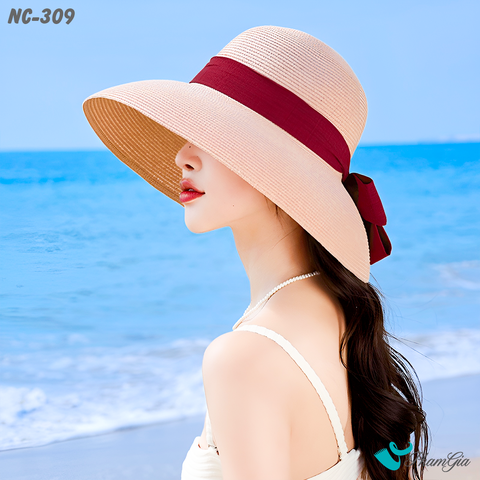 Người Mẫu Đội Nón Cói Rộng Vành Hiện Đại Kết Nơ Cao Cấp Màu Hồng
