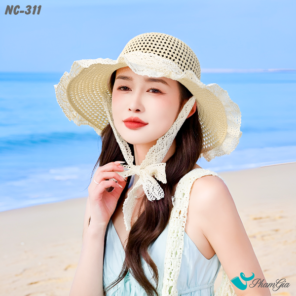 Nón Cói Tiểu Thư Phối Ren Mềm Nữ Tính Màu Beige (NC311)