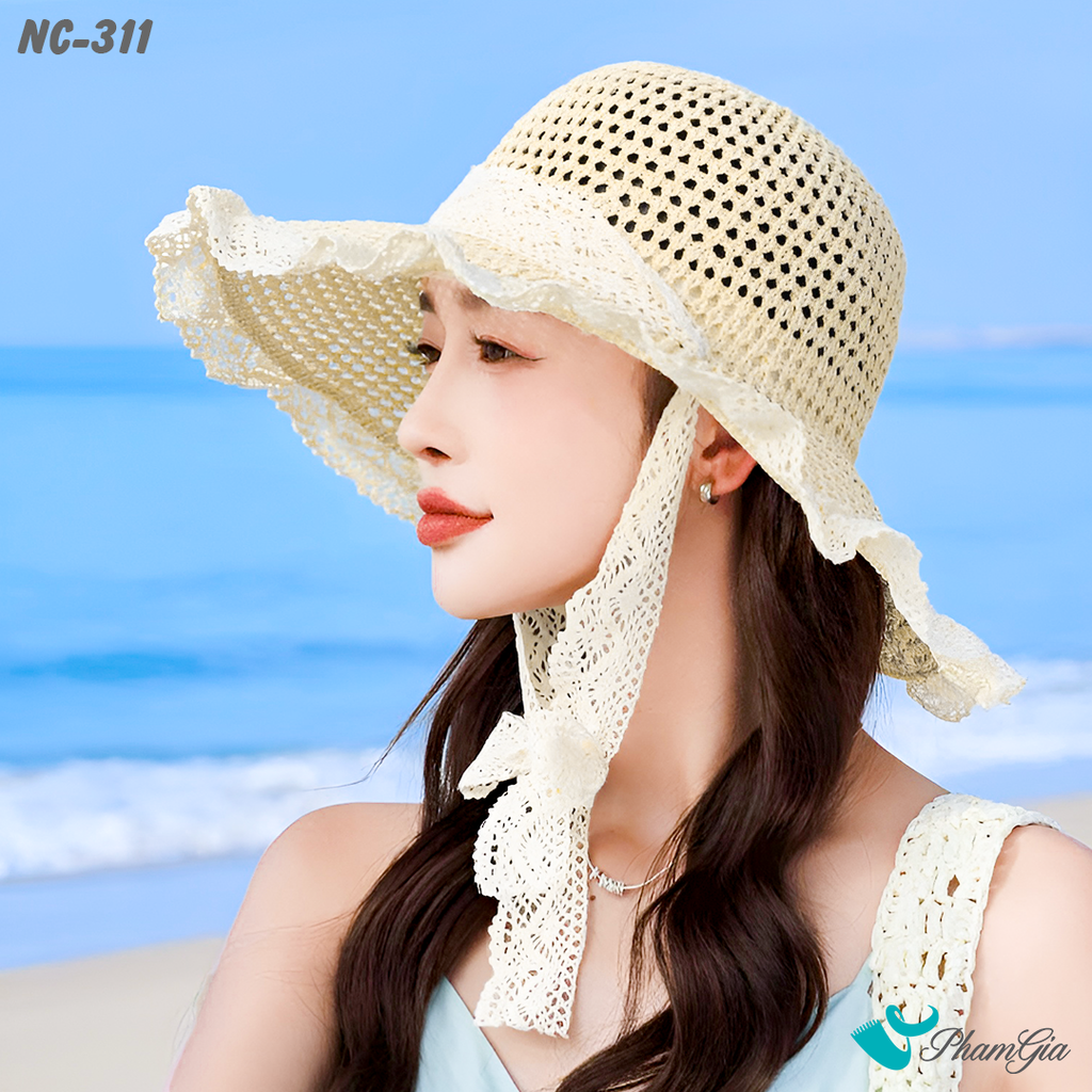 Nón Cói Tiểu Thư Phối Ren Mềm Nữ Tính Màu Beige (NC311)