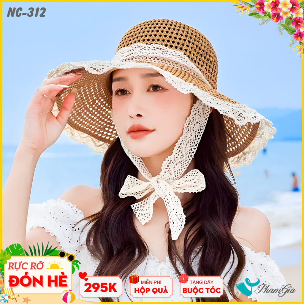 Nón Cói Tiểu Thư Phối Ren Mềm Nữ Tính Màu Nâu Tây (NC312)