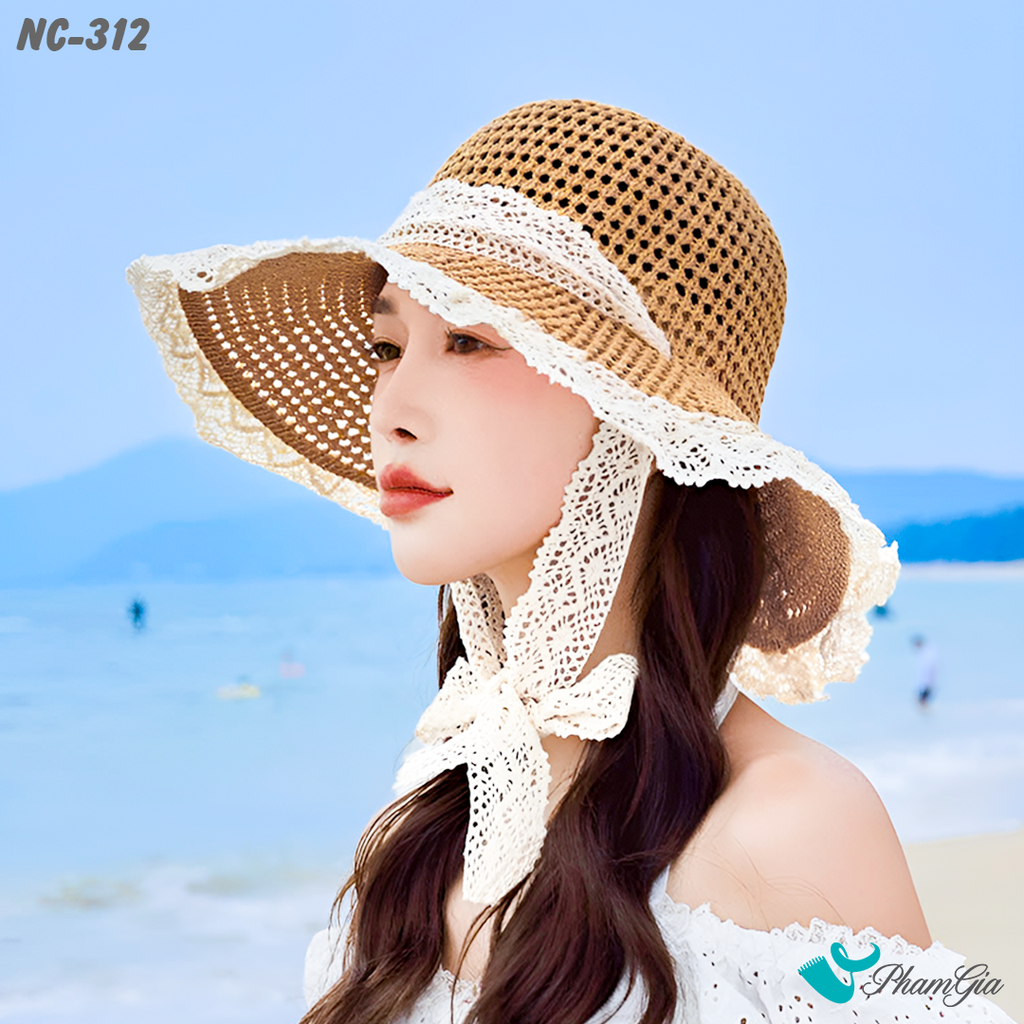 Nón Cói Tiểu Thư Phối Ren Mềm Nữ Tính Màu Nâu Tây (NC312)