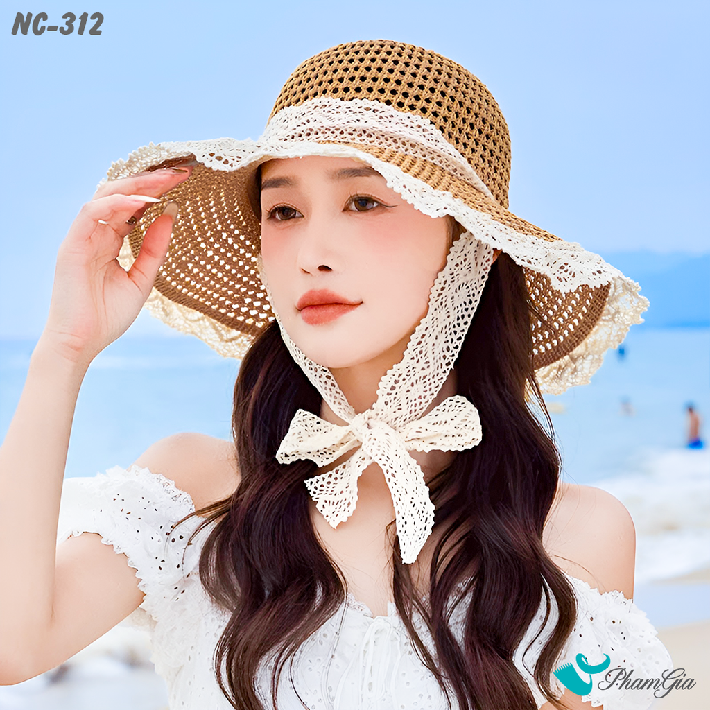 Nón Cói Tiểu Thư Phối Ren Mềm Nữ Tính Màu Nâu Tây (NC312)