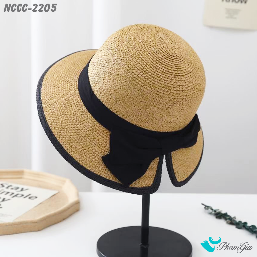 Góc Nghiêng Nón Cói Vành Xẻ Phối Nơ Cao Cấp Màu Nâu Tây