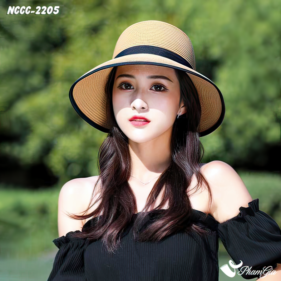 Nón Cói Vành Xẻ Phối Nơ Cao Cấp Màu Nâu Tây