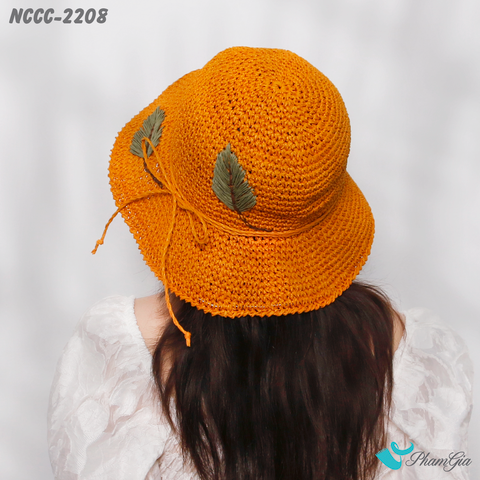 Nón Cói Vinatge Đan Họa Tiết Lá Form Mềm Màu Cam Gạch (NCCC2208)