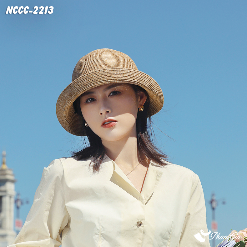 Model Đội Nón Cói Vintage Phối Nơ Cao Cấp Màu Nâu Tây