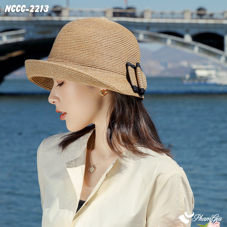 Nón Cói Vintage Phối Nơ Cao Cấp Màu Nâu Tây
