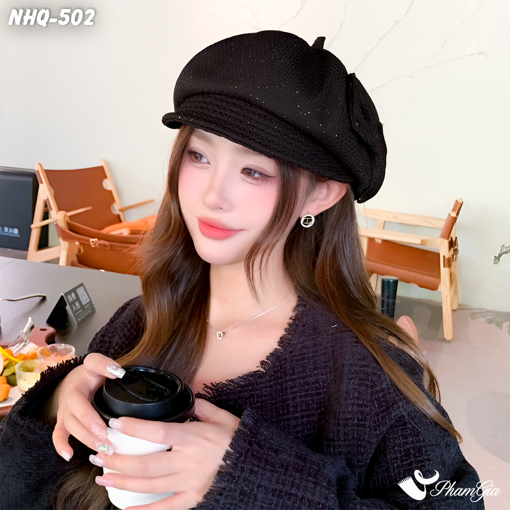 Nón Hải Quân Đính Nơ Phối Kim Tuyến Thời Trang Màu Đen