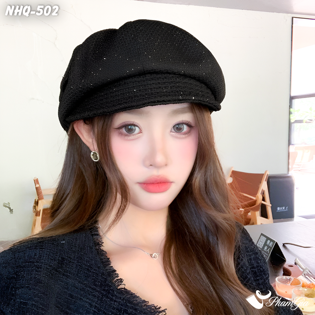Người Mẫu Nón Hải Quân Đính Nơ Phối Kim Tuyến Thời Trang Màu Đen