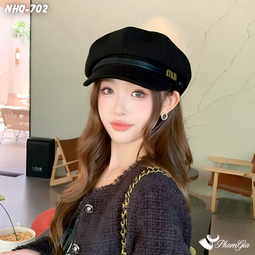 Nón Hải Quân Đính Tag Chữ Phối Đai Thời Trang Cao Cấp Màu Đen