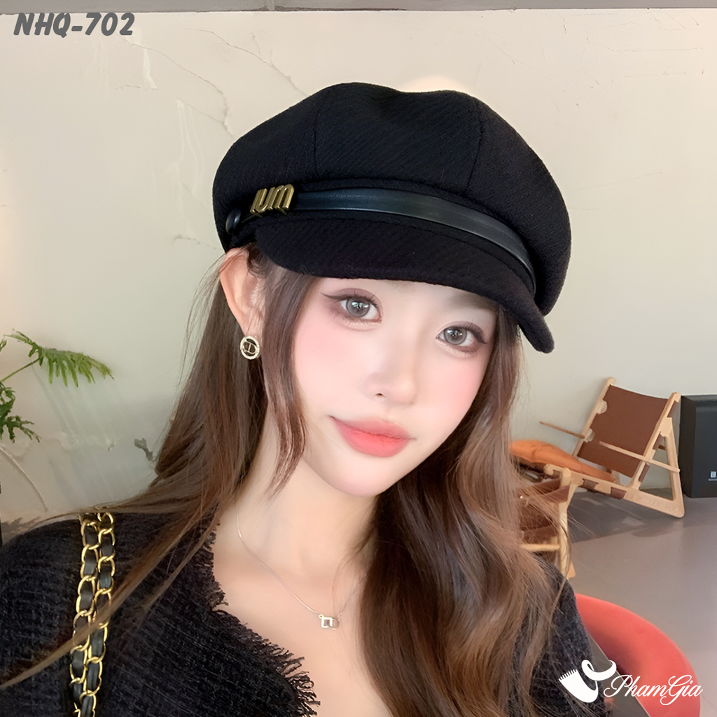 Góc Nghiêng Nón Hải Quân Đính Tag Chữ Phối Đai Thời Trang Cao Cấp Màu Đen
