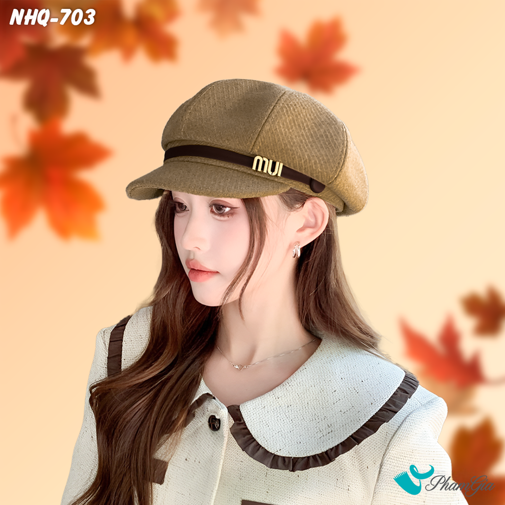 Góc Nghiêng Nón Hải Quân Đính Tag Chữ Phối Đai Thời Trang Cao Cấp Màu Nâu Tây