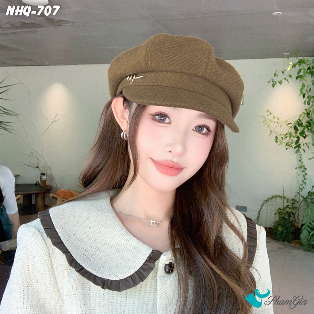 Nón Hải Quân Đính Tag Nhịp Tim Thời Trang Cao Cấp Màu Nâu Tây