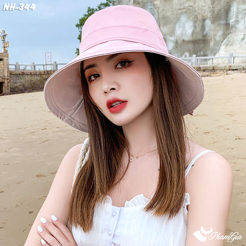 Nón Kaki Rộng Vành Phối Nơ Màu Hồng Pastel (NH344)