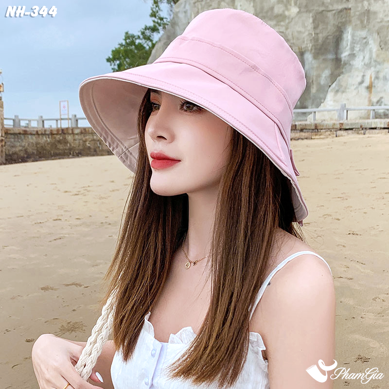 Người Mẫu Nón Kaki Rộng Vành Phối Nơ Màu Hồng Pastel