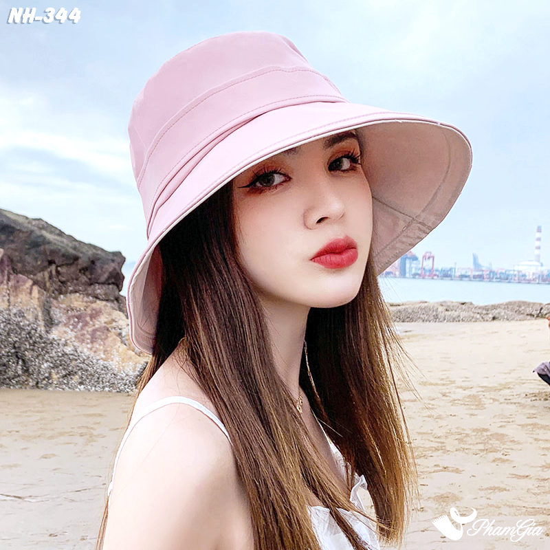 Model Nón Kaki Rộng Vành Phối Nơ Màu Hồng Pastel