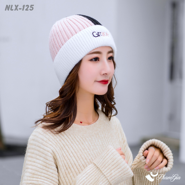 Nón Len Beanie Giữ Ấm Cao Cấp Phối Màu Hồng - Đen (NLX125)