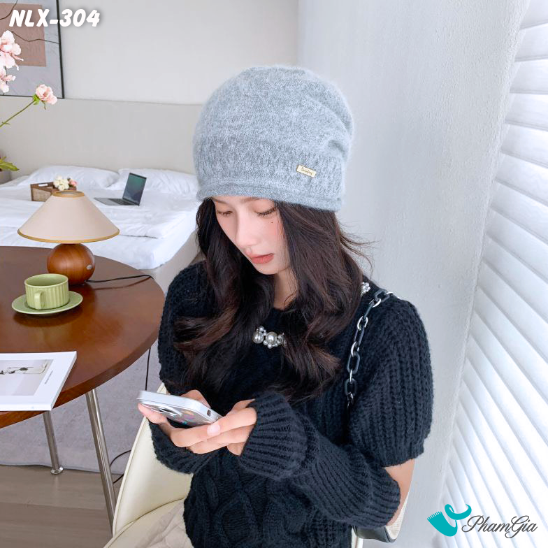 Người Mẫu Đội Nón Len Lót Lông Xì Trum Giữ Ấm Cao Cấp Màu Xám Khói