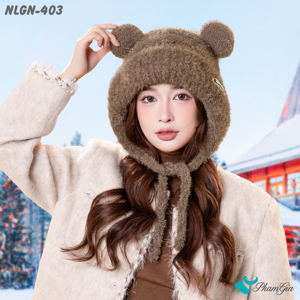 Nón Lông Giữ Nhiệt 2 Lớp Cao Cấp Phong Cách Tai Gấu Màu Nâu Cà Phê (NLGN403)